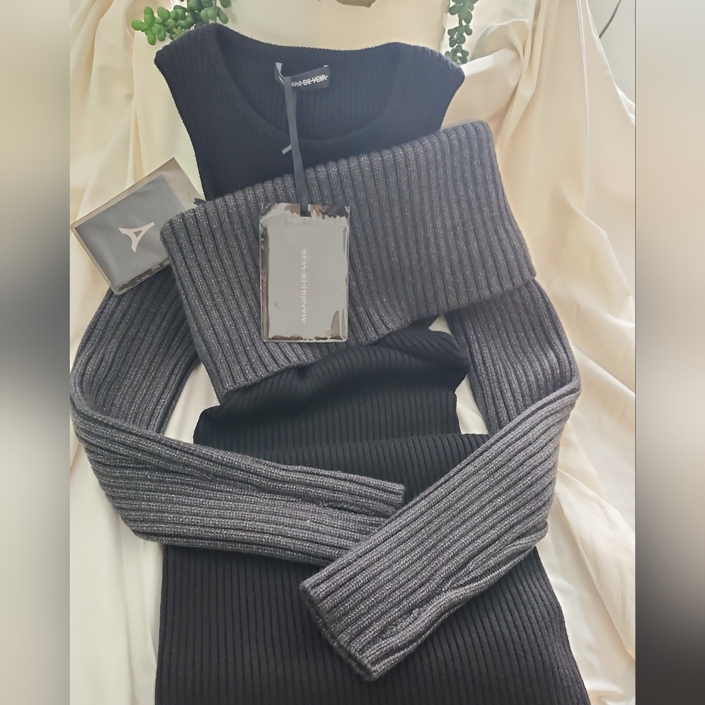 🕶Overlay Knitted Midaxi Dress Black& Gray🕶 - Picture 5 of 12